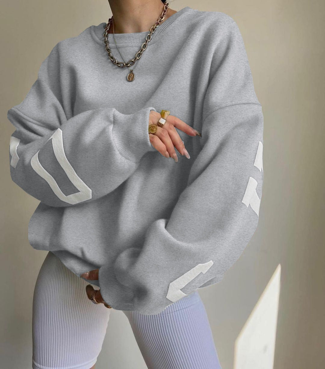 Casual Letters Print Sweatshirt Women Fashion Fleece Long Sleeve Loose Hoodies Y2k Streetwear Autumn Winter Lady Pullovers