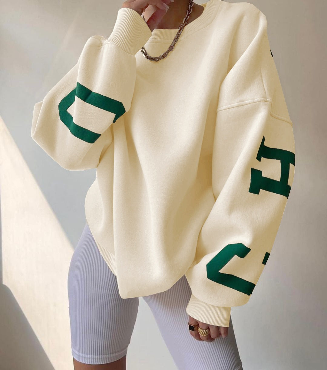 Casual Letters Print Sweatshirt Women Fashion Fleece Long Sleeve Loose Hoodies Y2k Streetwear Autumn Winter Lady Pullovers