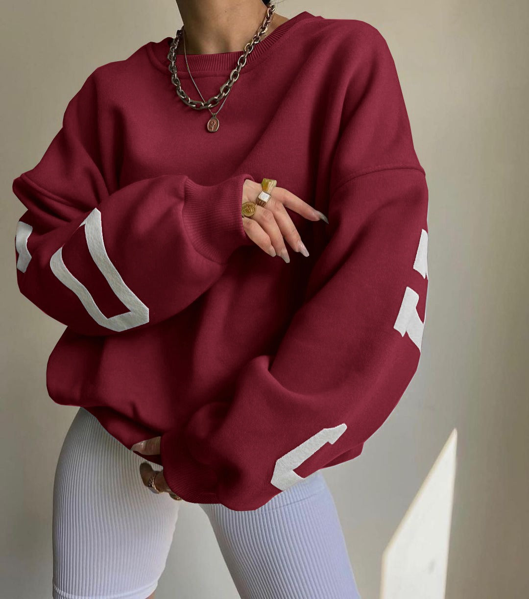 Casual Letters Print Sweatshirt Women Fashion Fleece Long Sleeve Loose Hoodies Y2k Streetwear Autumn Winter Lady Pullovers