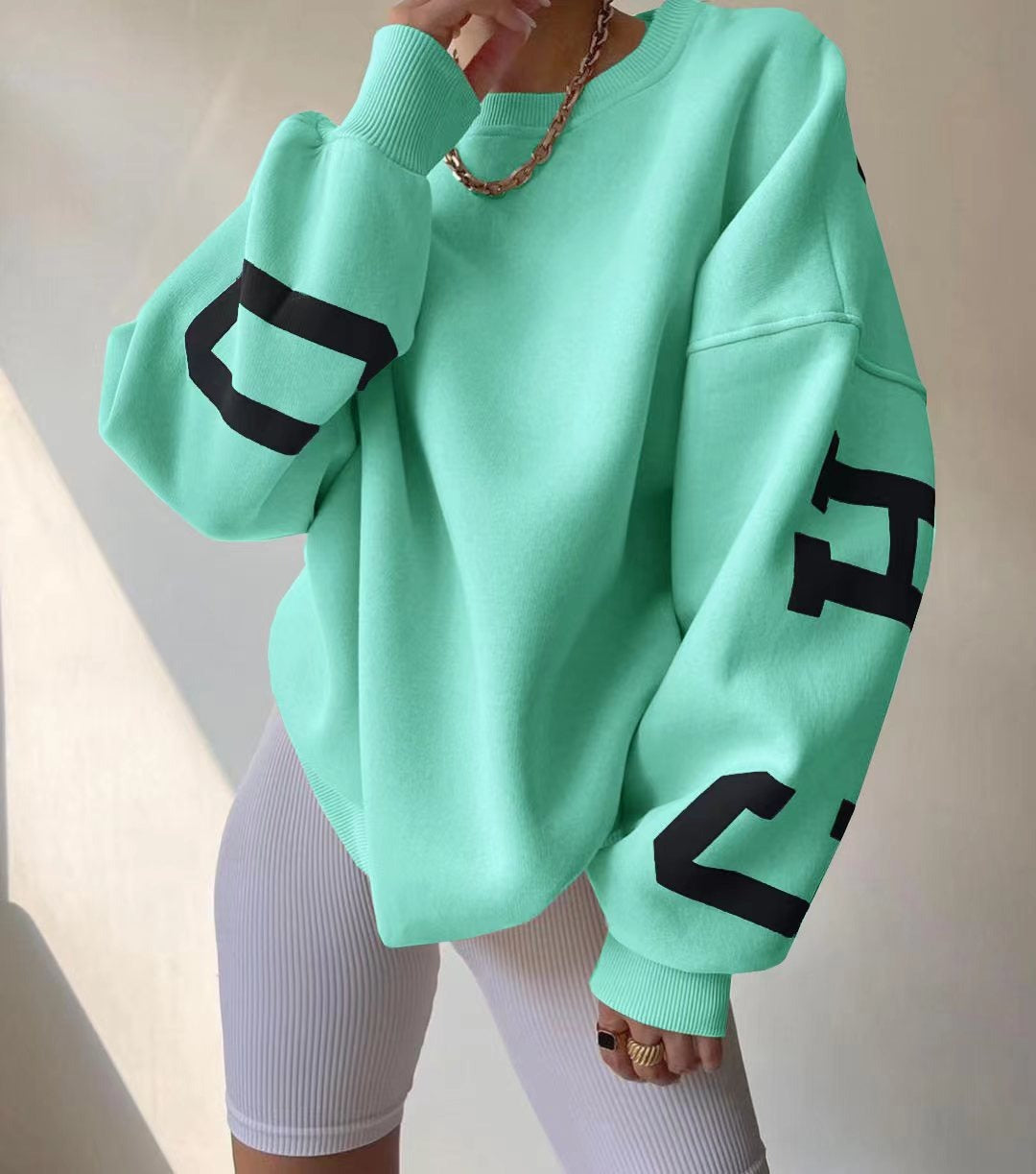 Casual Letters Print Sweatshirt Women Fashion Fleece Long Sleeve Loose Hoodies Y2k Streetwear Autumn Winter Lady Pullovers