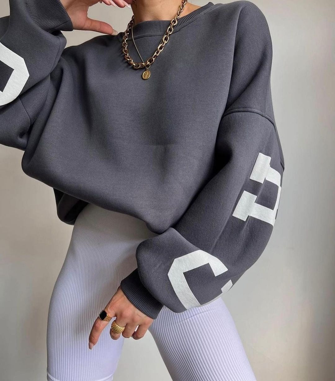 Casual Letters Print Sweatshirt Women Fashion Fleece Long Sleeve Loose Hoodies Y2k Streetwear Autumn Winter Lady Pullovers