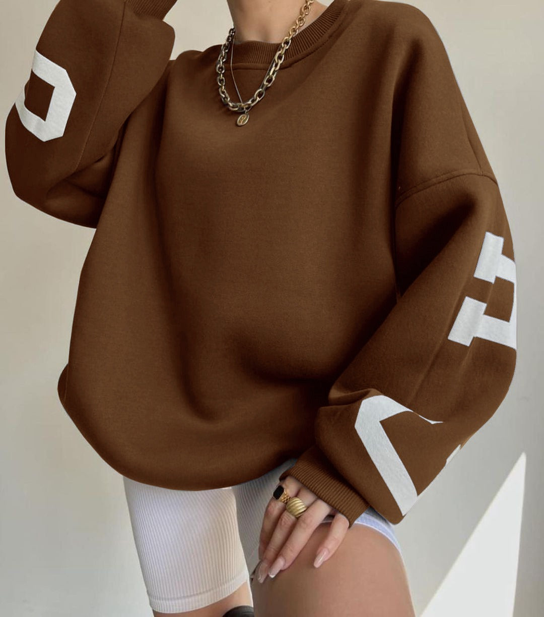 Casual Letters Print Sweatshirt Women Fashion Fleece Long Sleeve Loose Hoodies Y2k Streetwear Autumn Winter Lady Pullovers