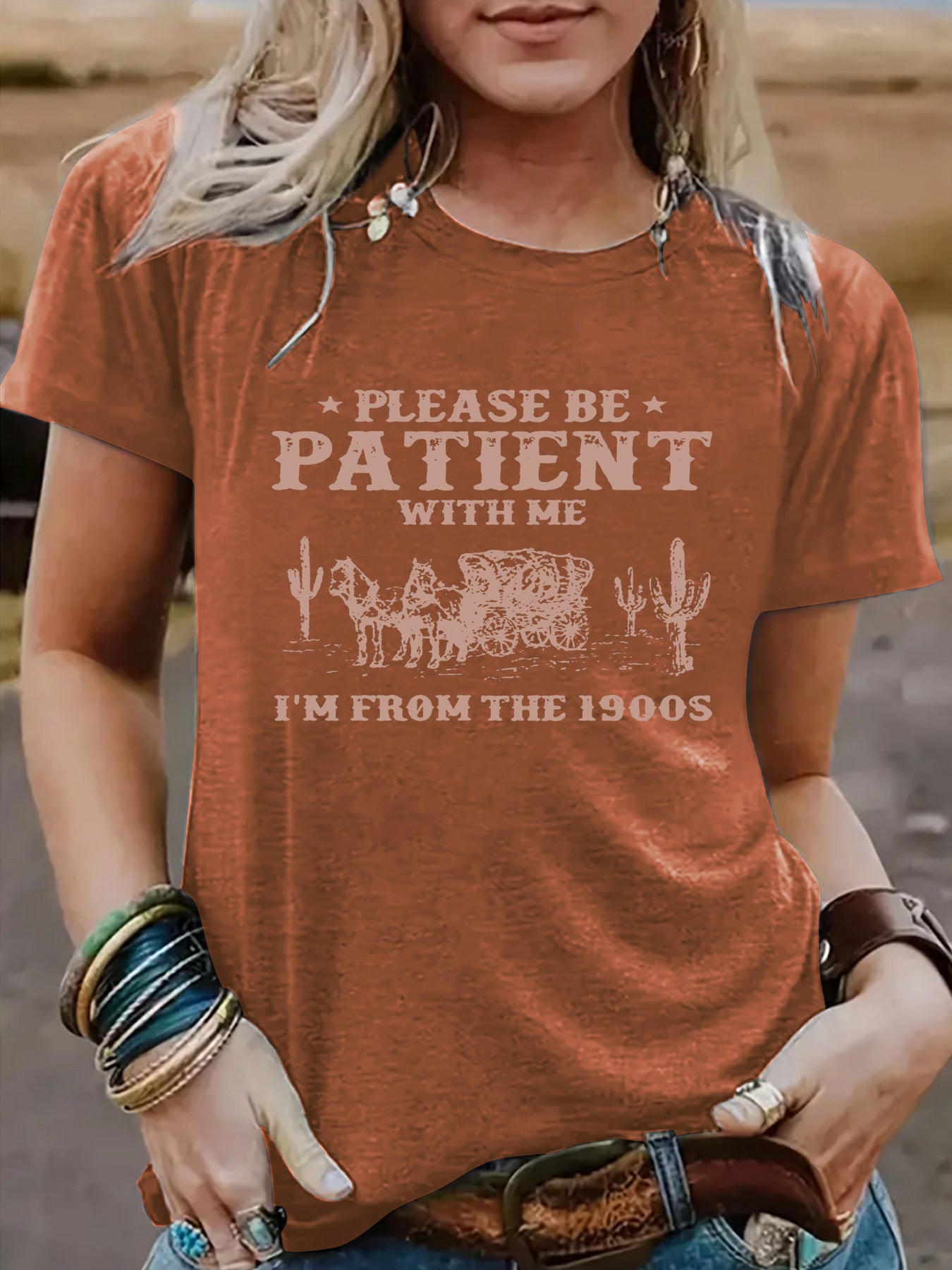 PATIENT Pattern New Round Neck Loose Short Sleeve