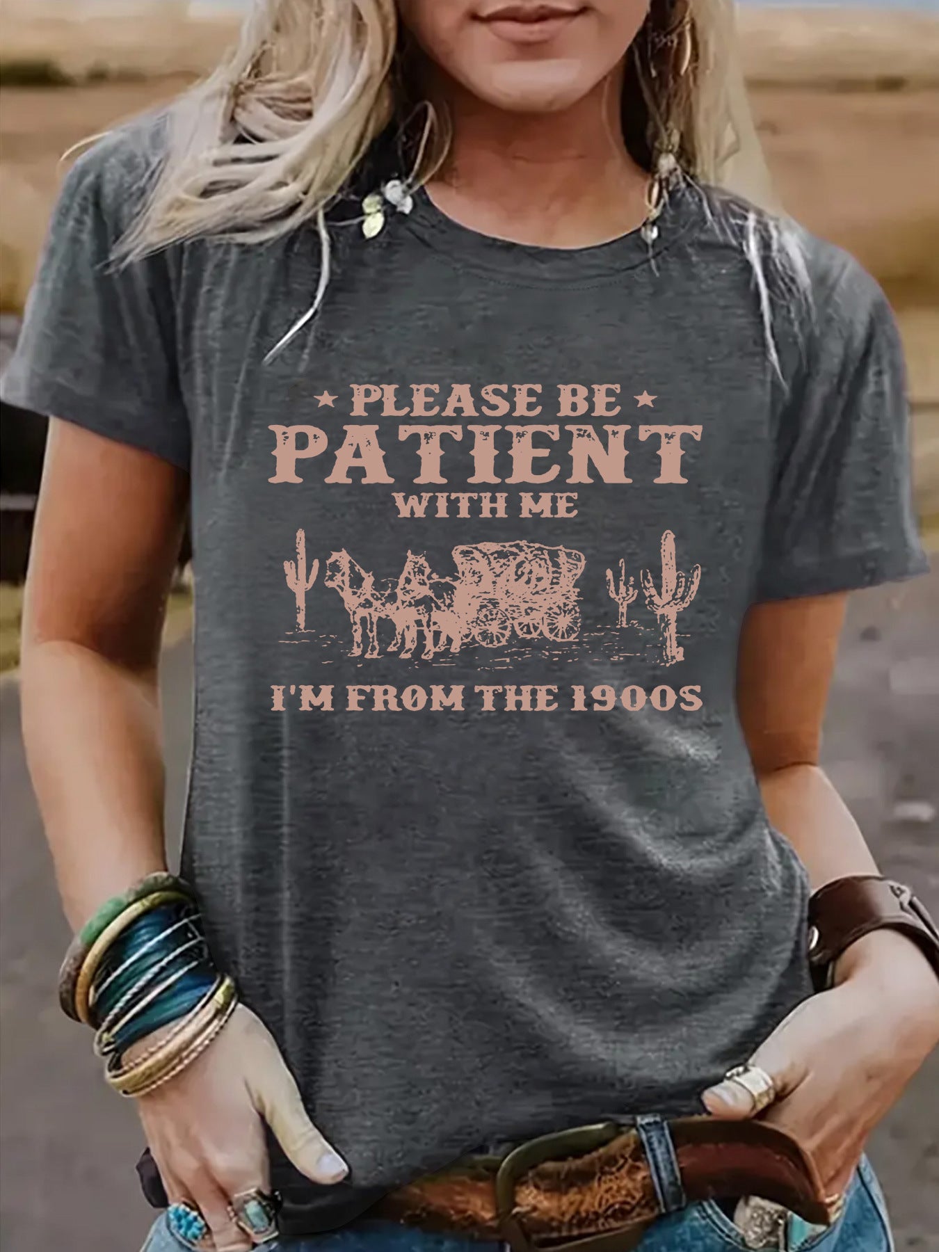 PATIENT Pattern New Round Neck Loose Short Sleeve