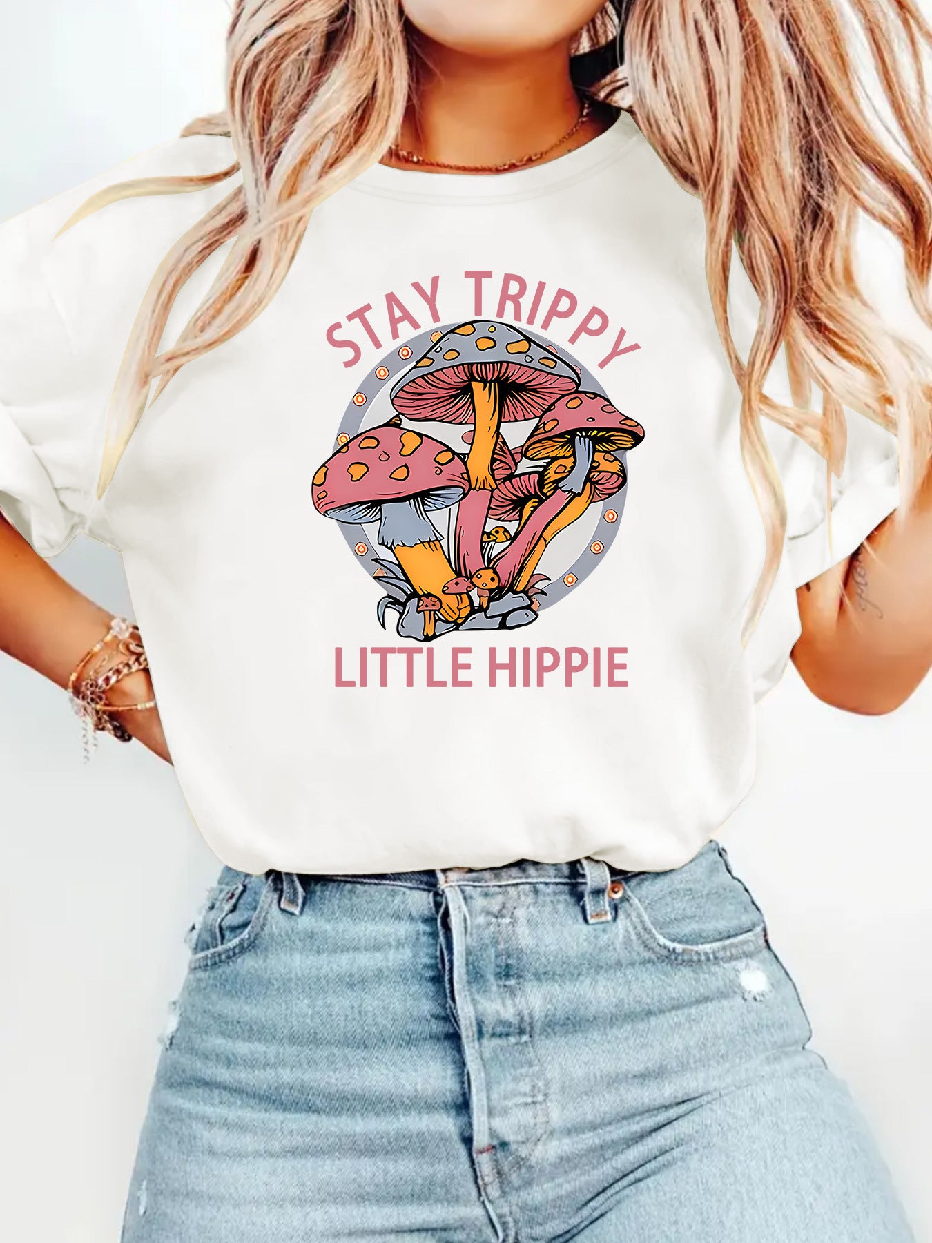 Mushroom printed T-shirt short sleeved shirt