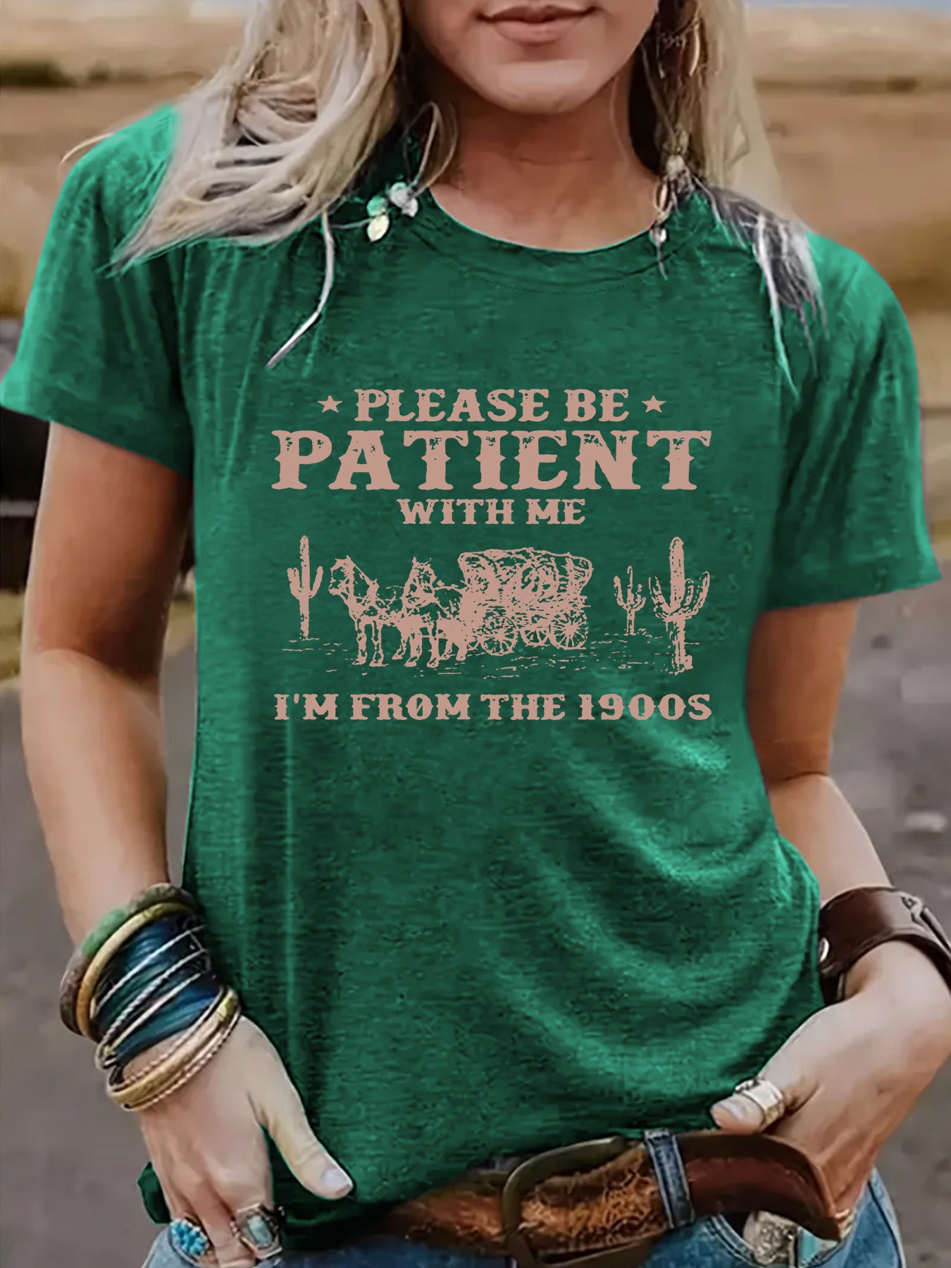 PATIENT Pattern New Round Neck Loose Short Sleeve