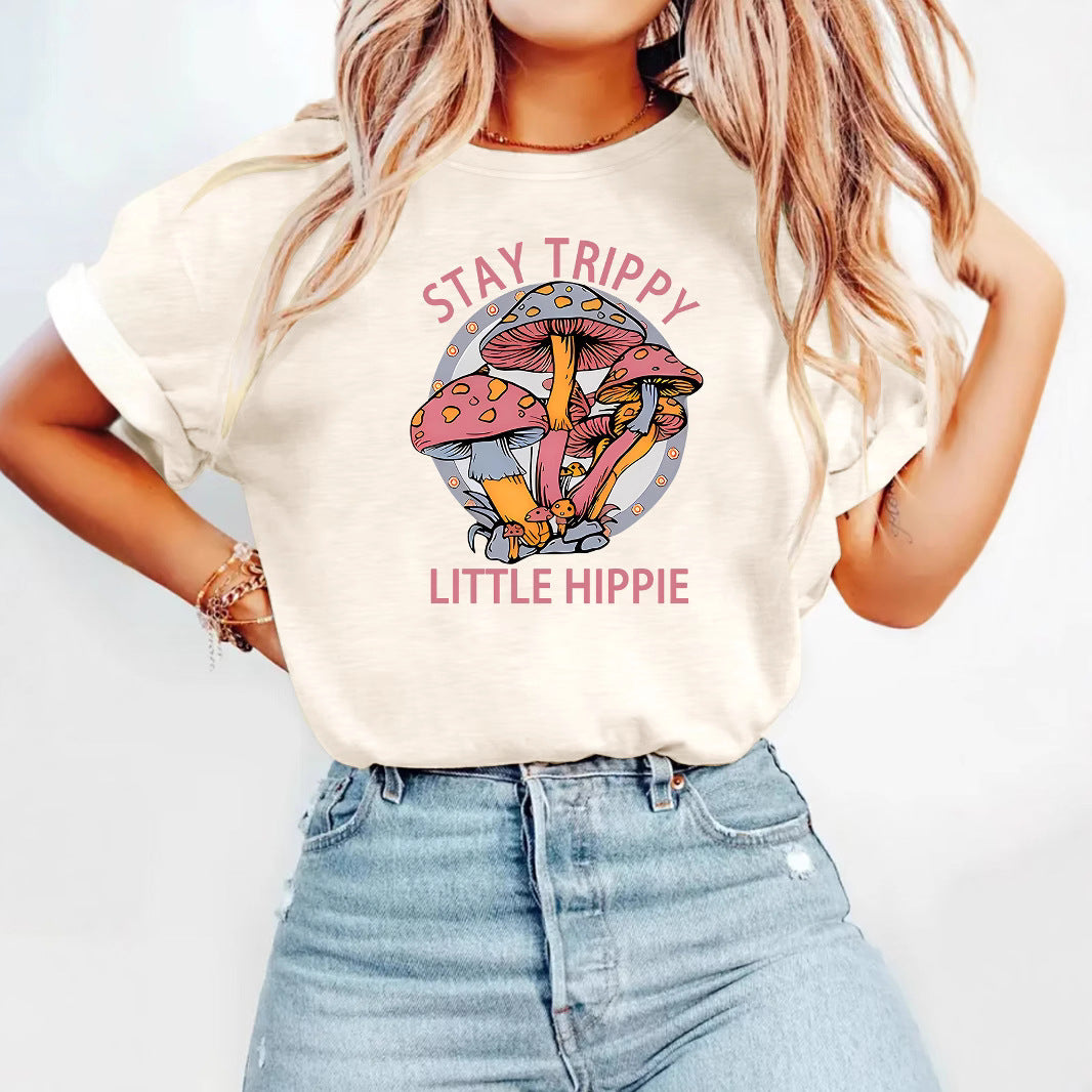 Mushroom printed T-shirt short sleeved shirt