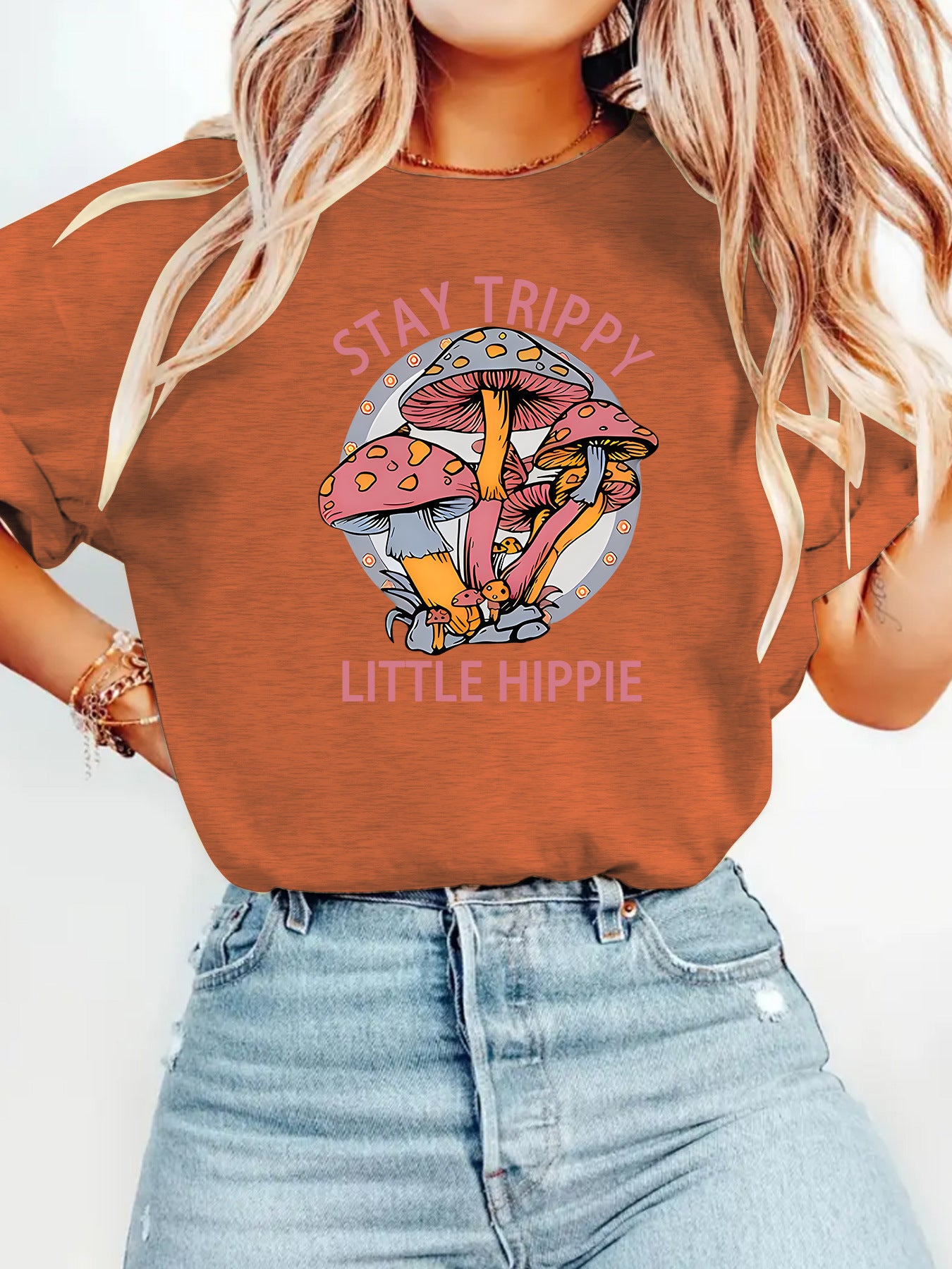 Mushroom printed T-shirt short sleeved shirt