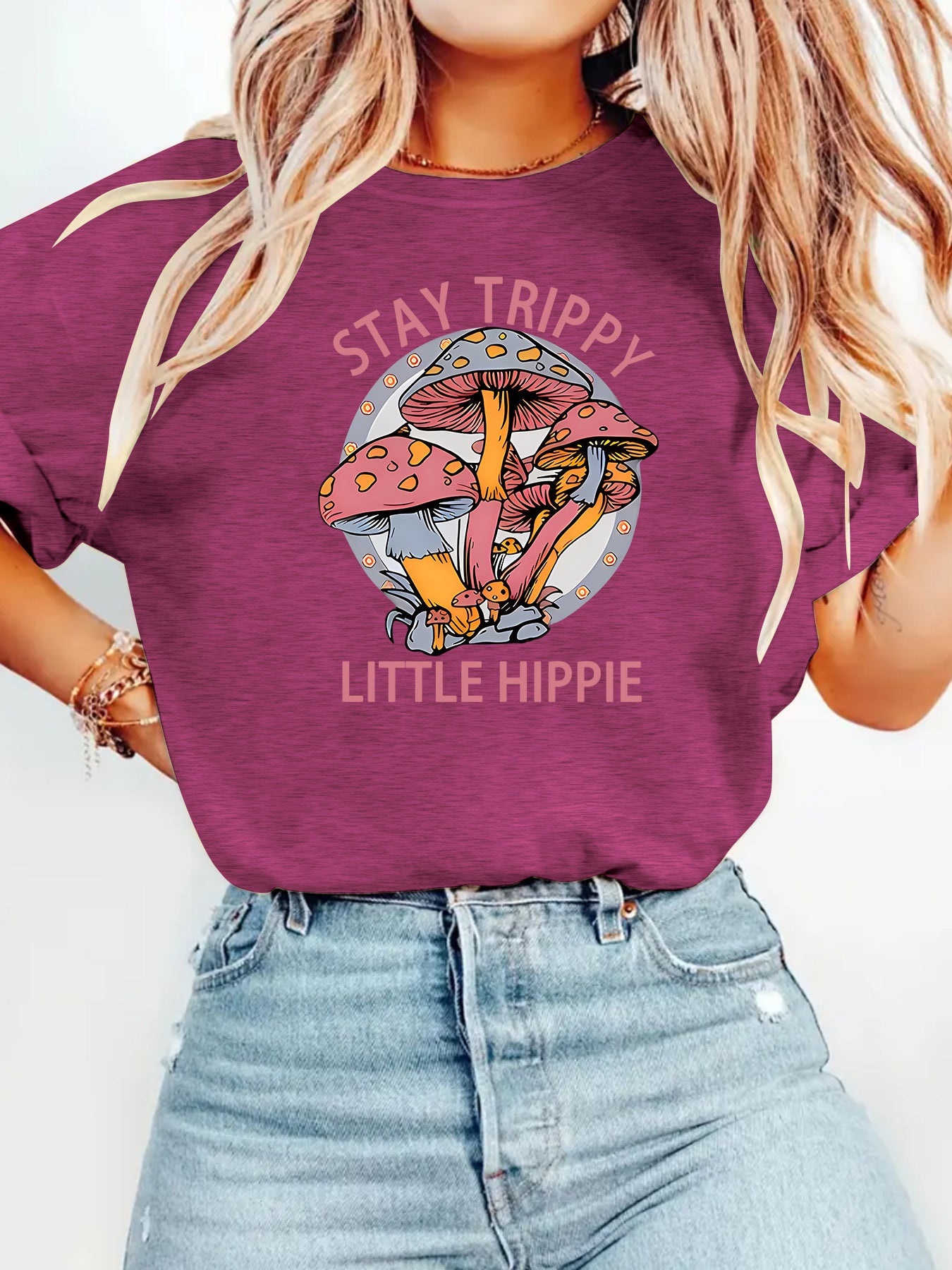 Mushroom printed T-shirt short sleeved shirt