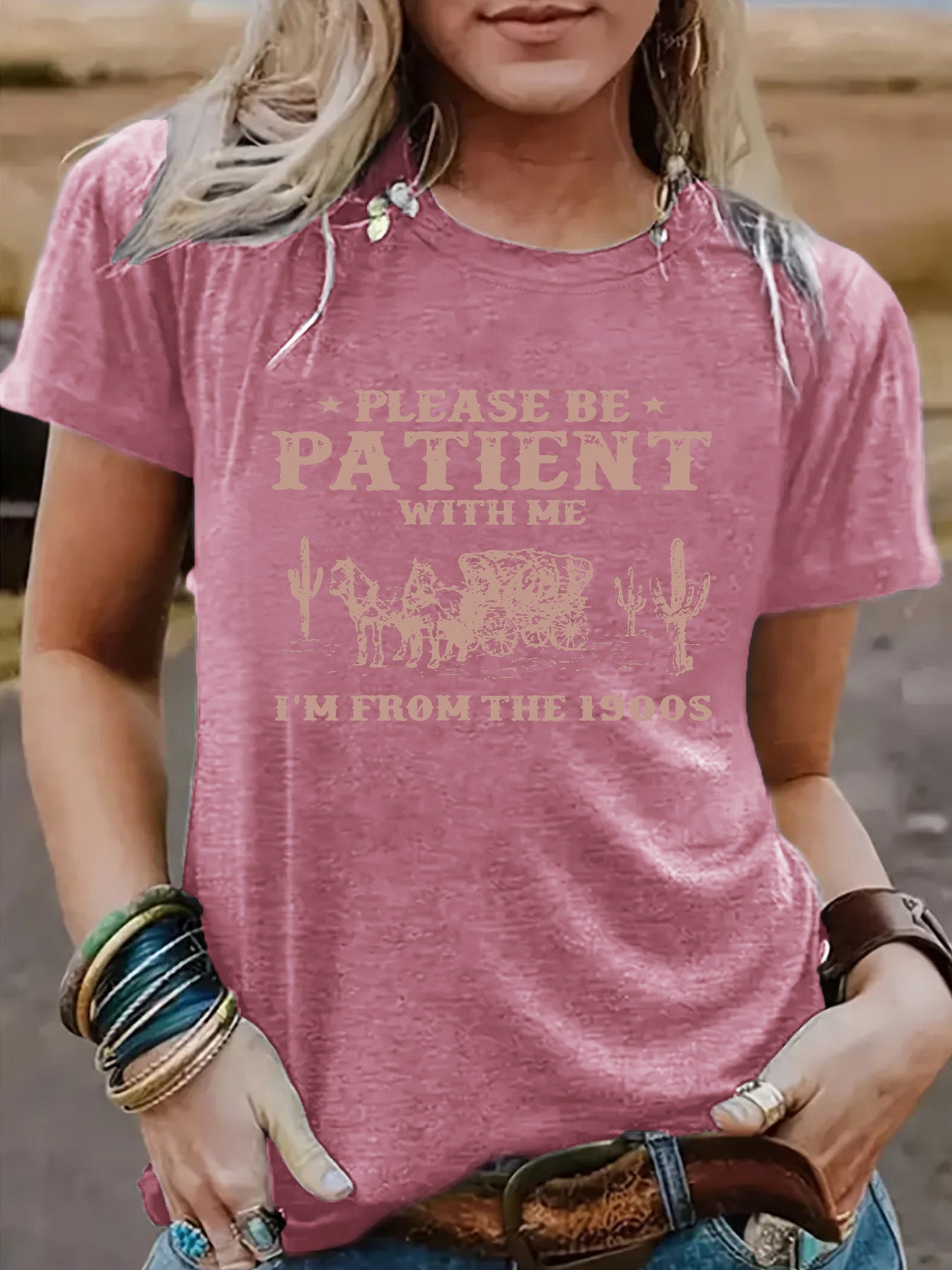 PATIENT Pattern New Round Neck Loose Short Sleeve