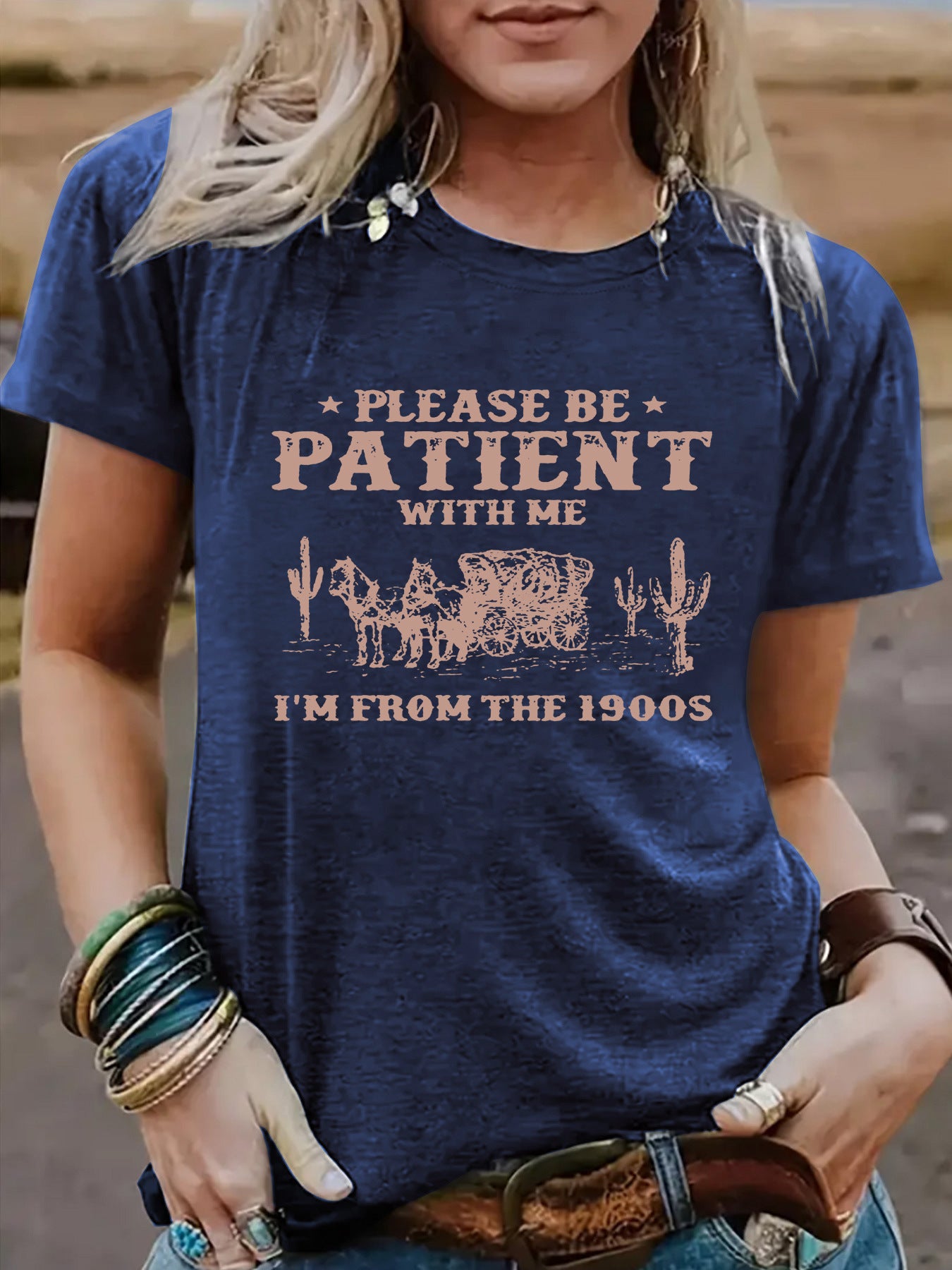 PATIENT Pattern New Round Neck Loose Short Sleeve