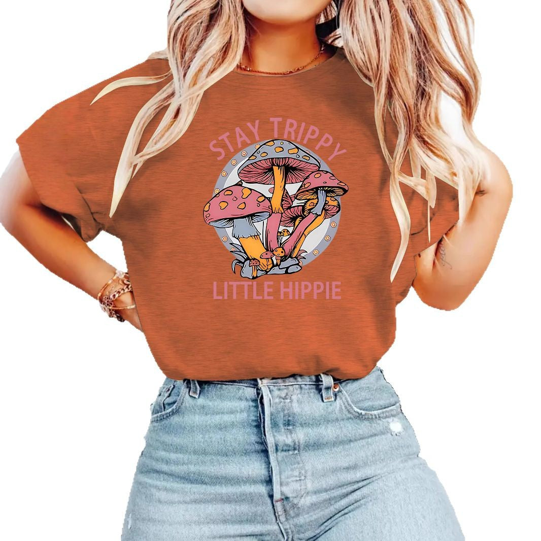 Mushroom printed T-shirt short sleeved shirt