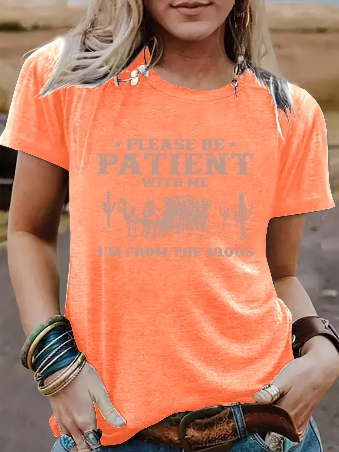 PATIENT Pattern New Round Neck Loose Short Sleeve