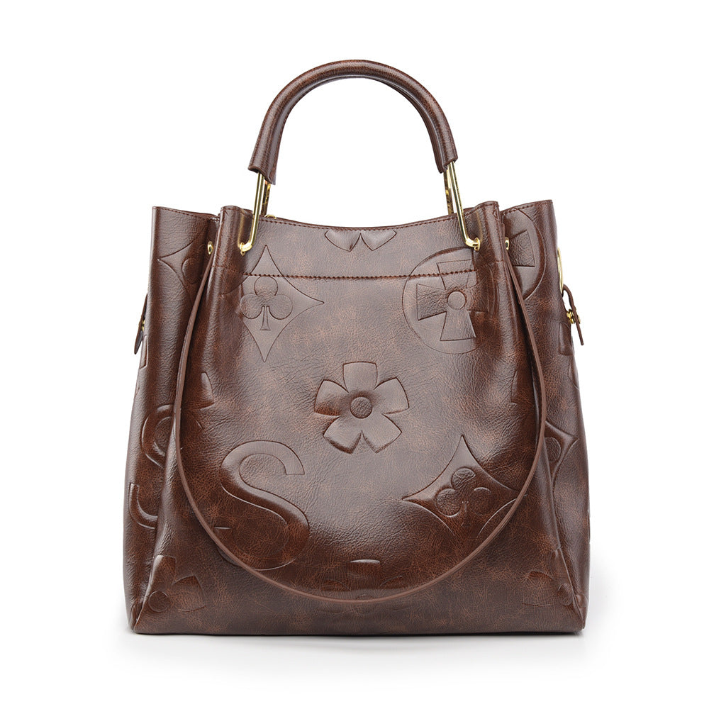 Handbag Women's Fashion Embossed Tote Bag Large Capacity Maternity Bucket Bag