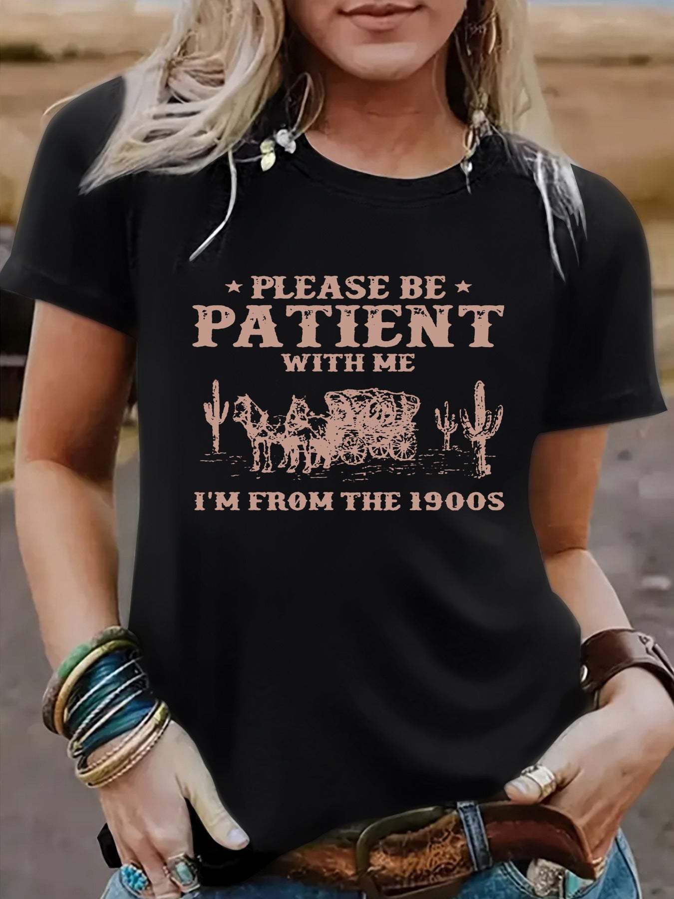 PATIENT Pattern New Round Neck Loose Short Sleeve