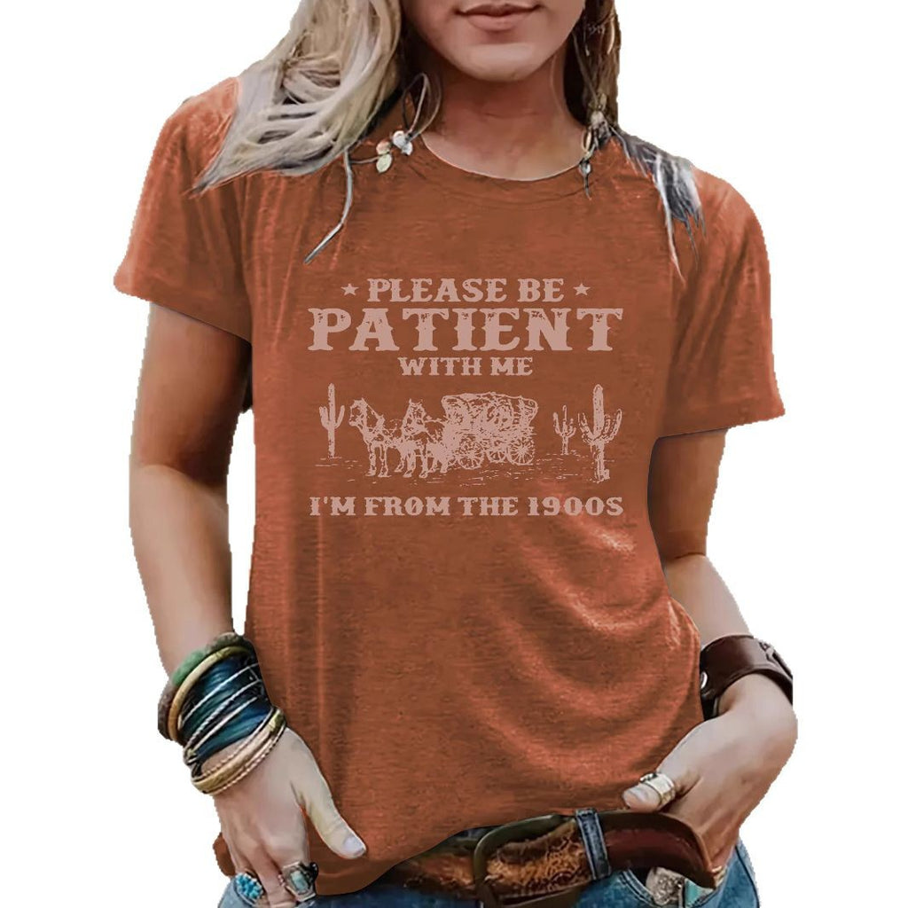 PATIENT Pattern New Round Neck Loose Short Sleeve