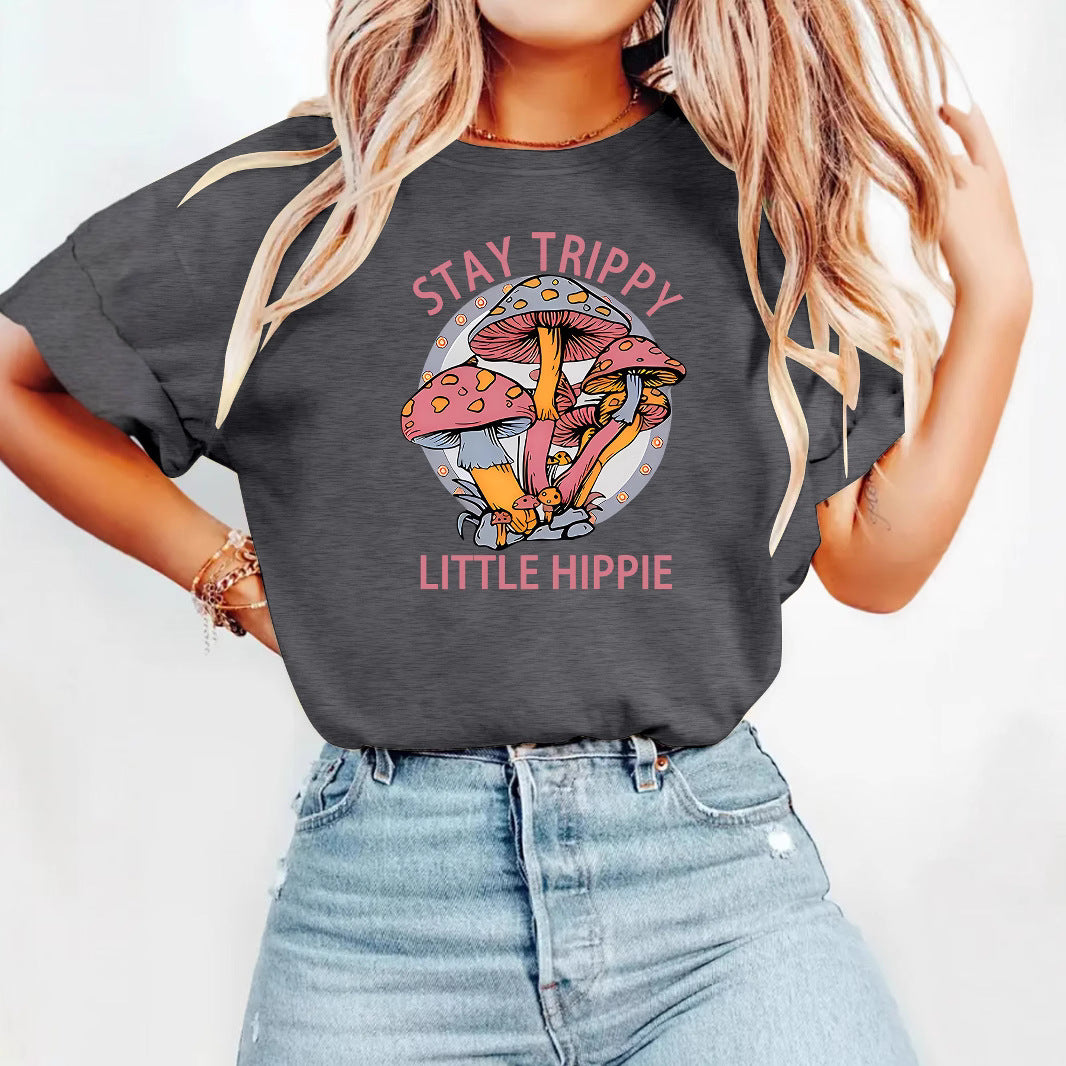 Mushroom printed T-shirt short sleeved shirt