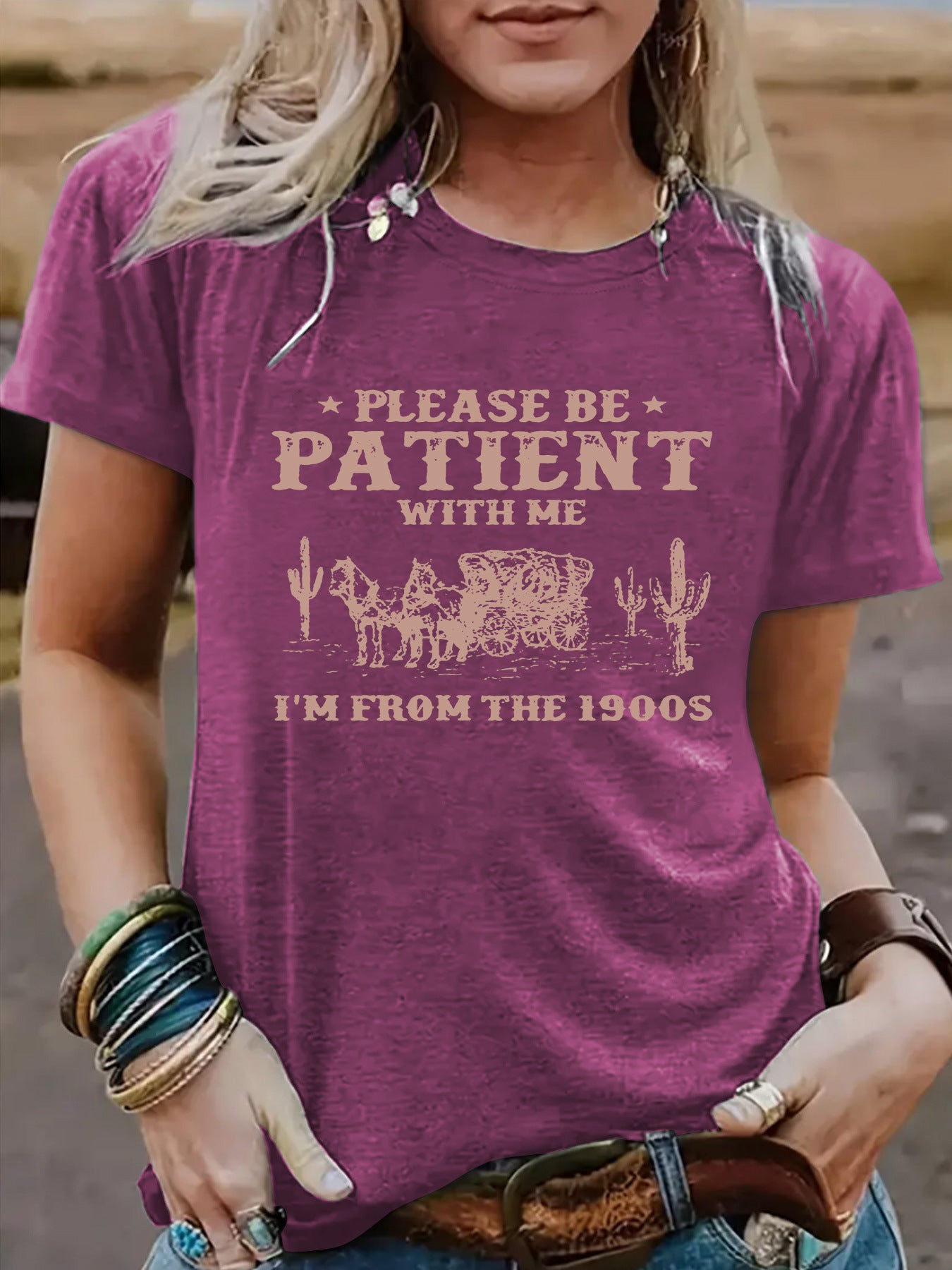 PATIENT Pattern New Round Neck Loose Short Sleeve