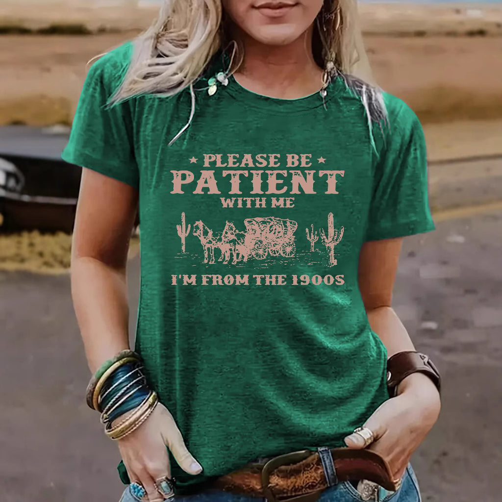 PATIENT Pattern New Round Neck Loose Short Sleeve