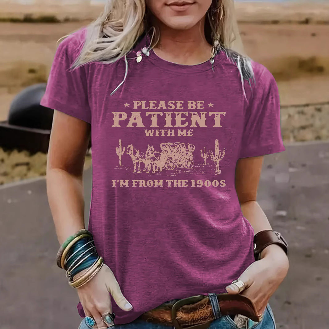 PATIENT Pattern New Round Neck Loose Short Sleeve