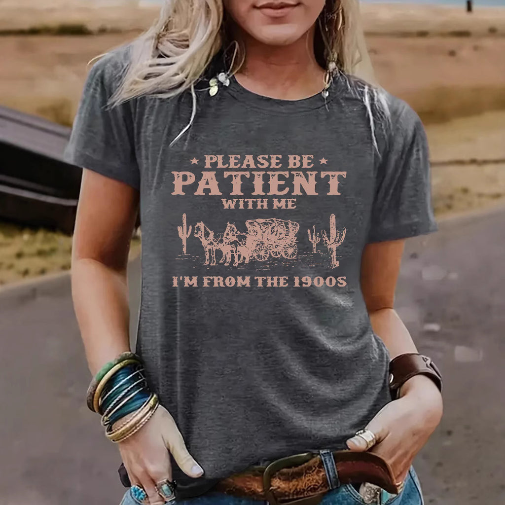 PATIENT Pattern New Round Neck Loose Short Sleeve