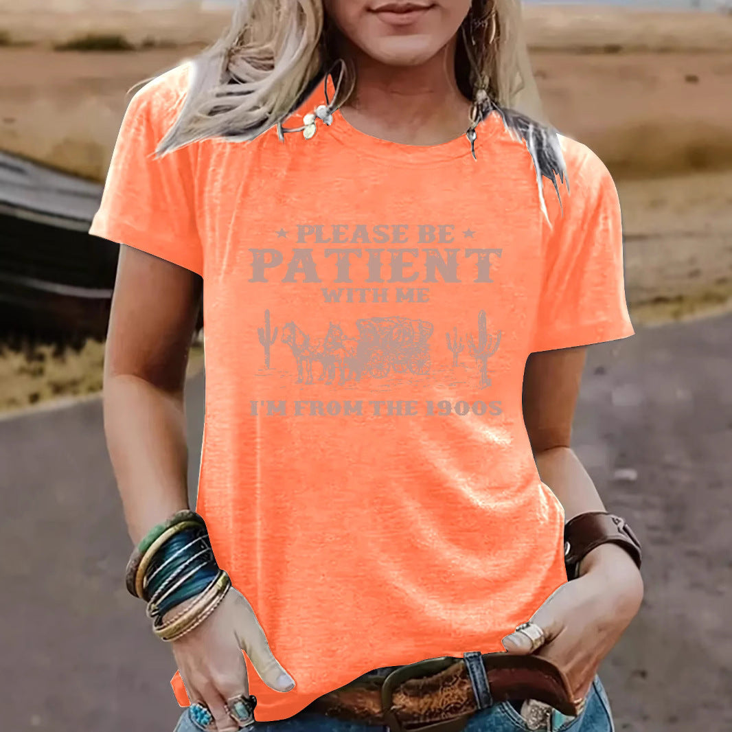 PATIENT Pattern New Round Neck Loose Short Sleeve