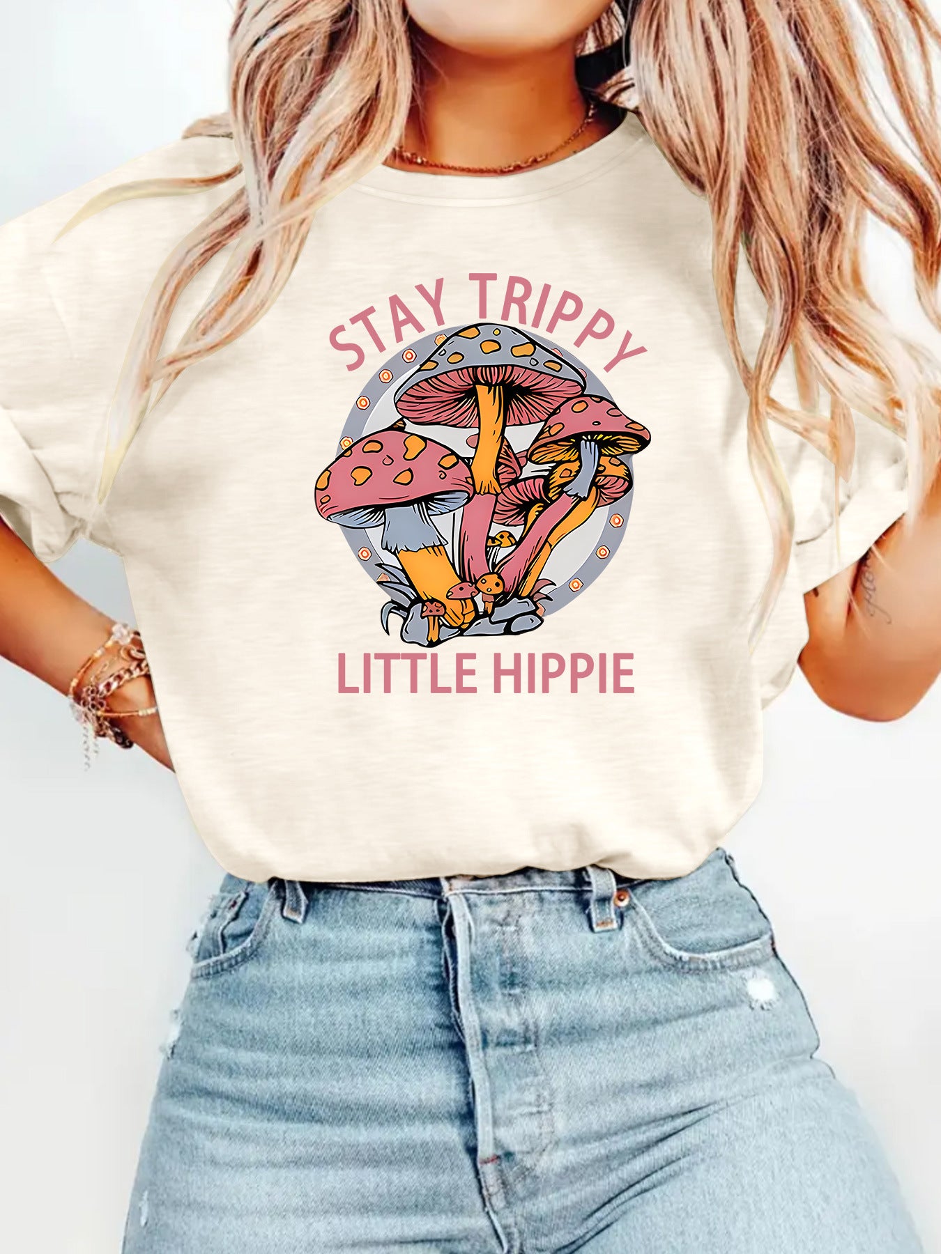 Mushroom printed T-shirt short sleeved shirt